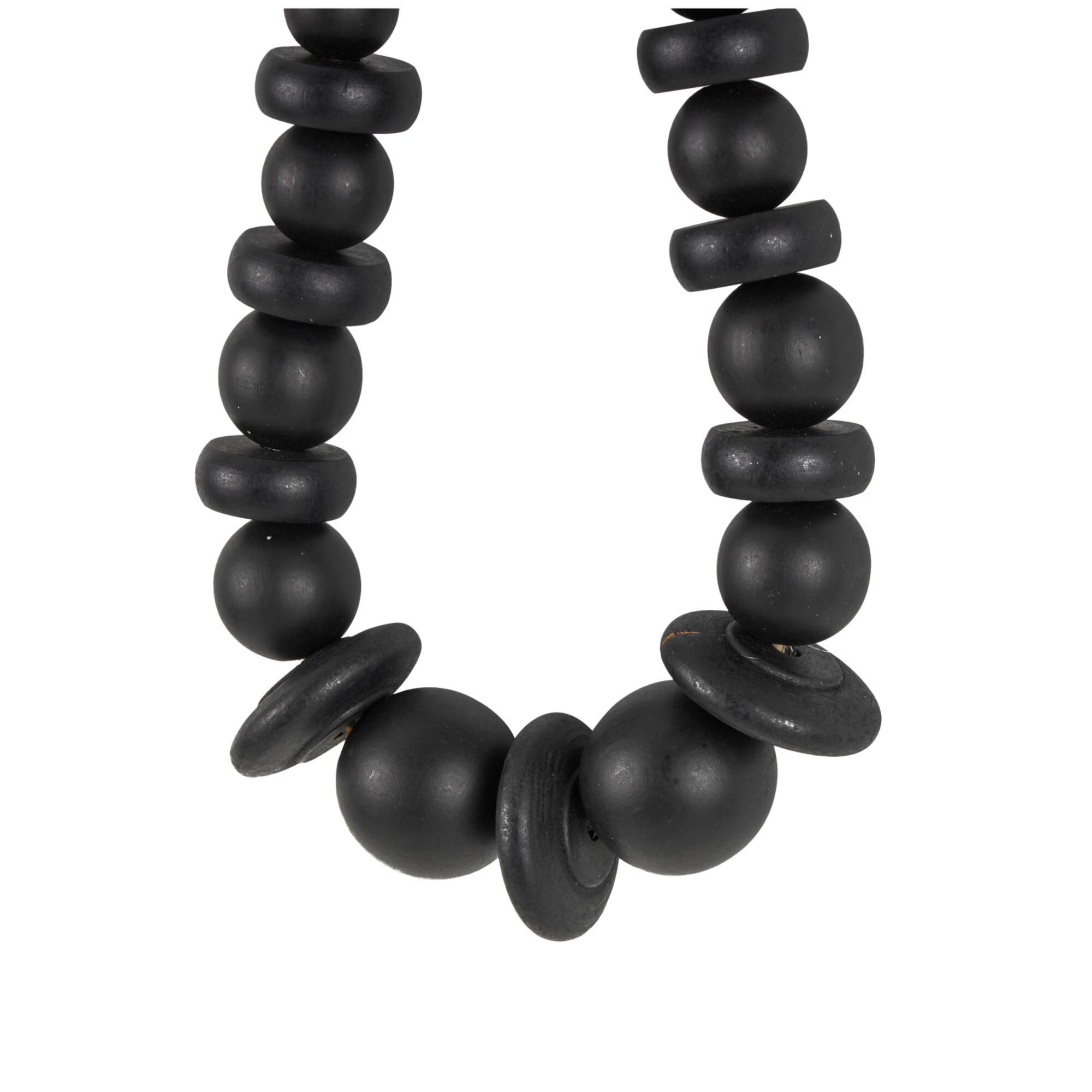 Black Wood Necklace Handmade Geometric Beaded Garland Sculpture
